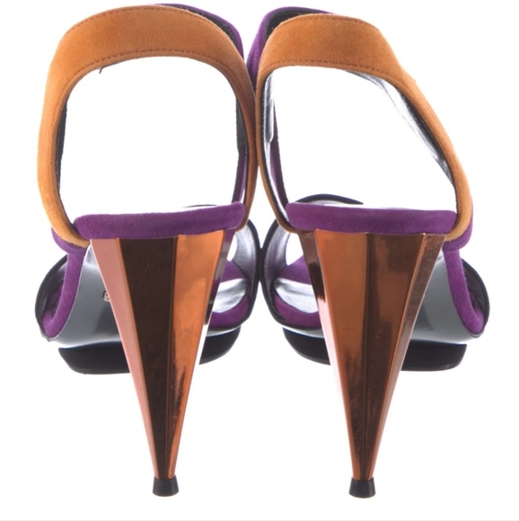 NWT Gucci Black Purple Orange Genuine Suede Leather Slingback Shoes Pumps Heels - Picture 3 of 13